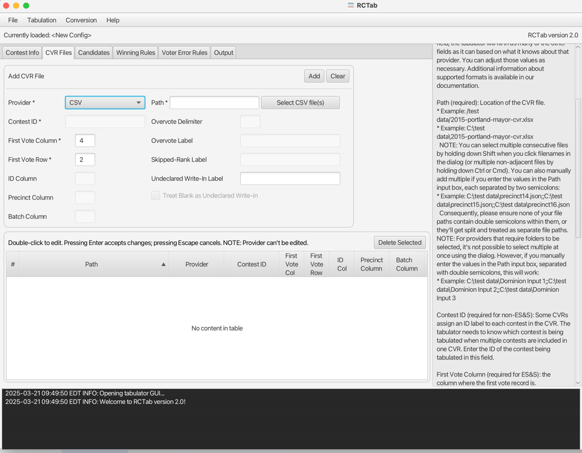 CVR Files Tab - CSV CVR Empty