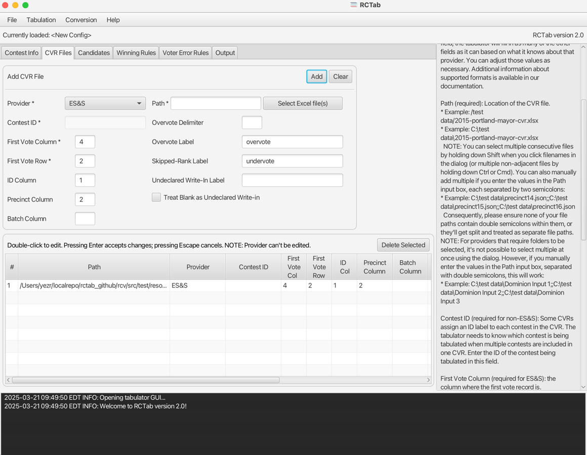 CVR Tab with one CVR added