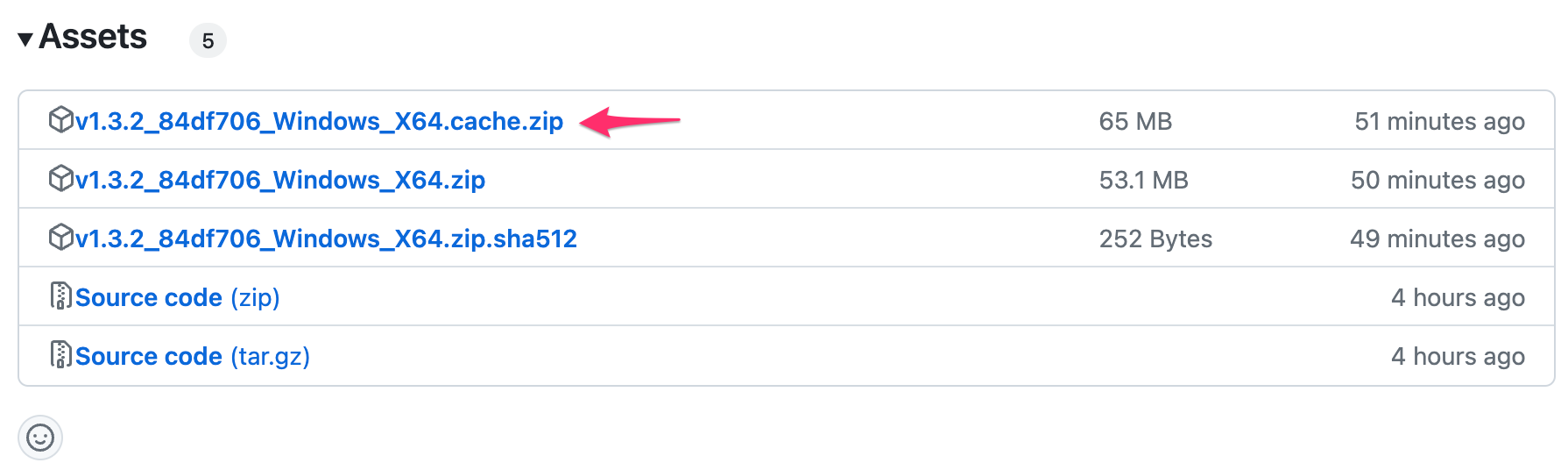 Screenshot from RCTab's GitHub releases' page showing which version Windows RCTab ZIP cache to download