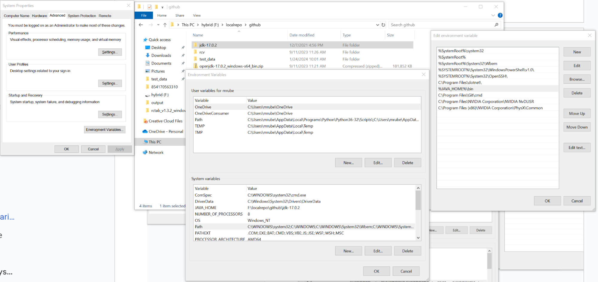 Screenshot of editing the Java_Home environmental variable in Windows
