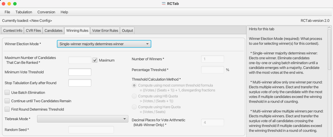 Winning Rules Tab - Single Winner Majority Determines Winner