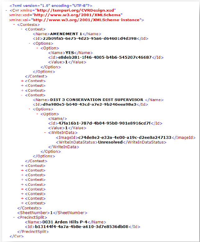 Screenshot of example XML HART CVR viewed in text editor with syntax highlighting