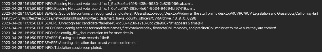 Screenshot of operator log