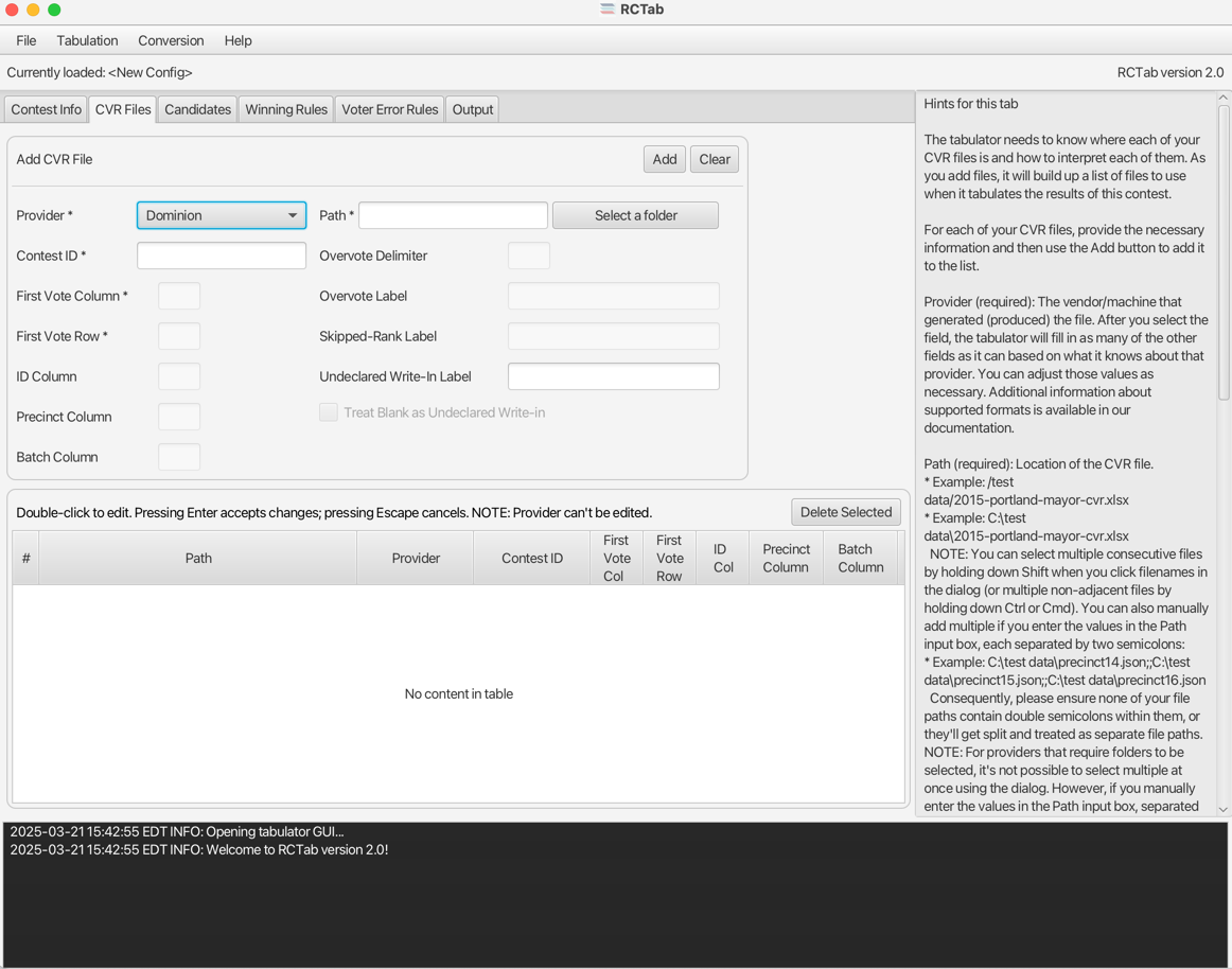 CVR Files Tab - Dominion Empty