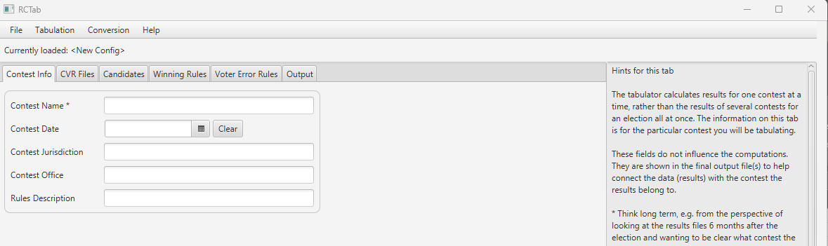 Screenshot of unpopulated RCTab "Content Info" tab