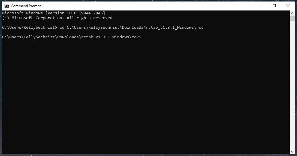 Screenshot of Windows Command Prompt in the rcv folder