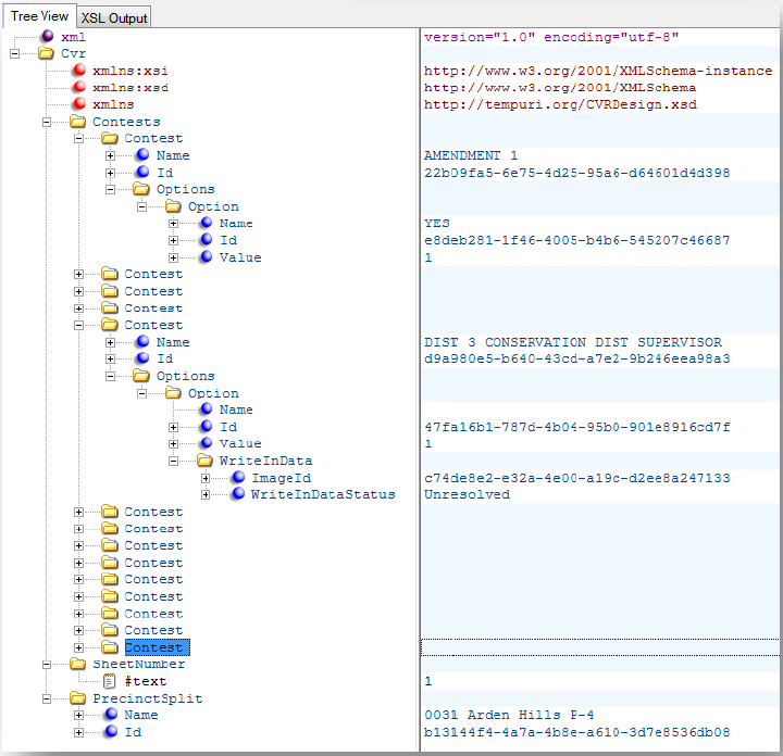 Screenshot of XML HART CVR viewed in XML Notepad