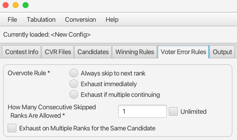 Voter Error Rules Tab