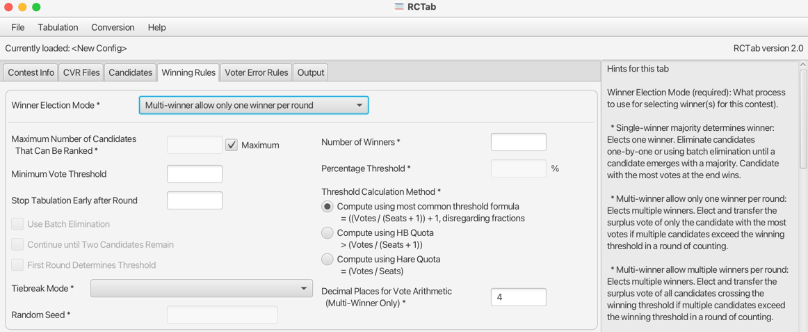 Winning Rules Tab - Multi-Winner One Winer Per Round